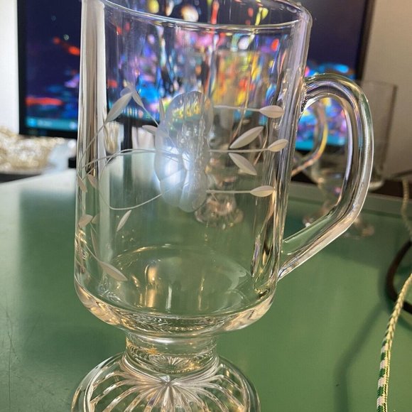 4 Set Princess house Floral Etched footed irish coffee mugs - Picture 3 of 11